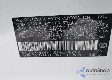 2015 Lexus Ls 460 L z USA, uszkodzony, nr VIN JTHDL5EF4F5007160